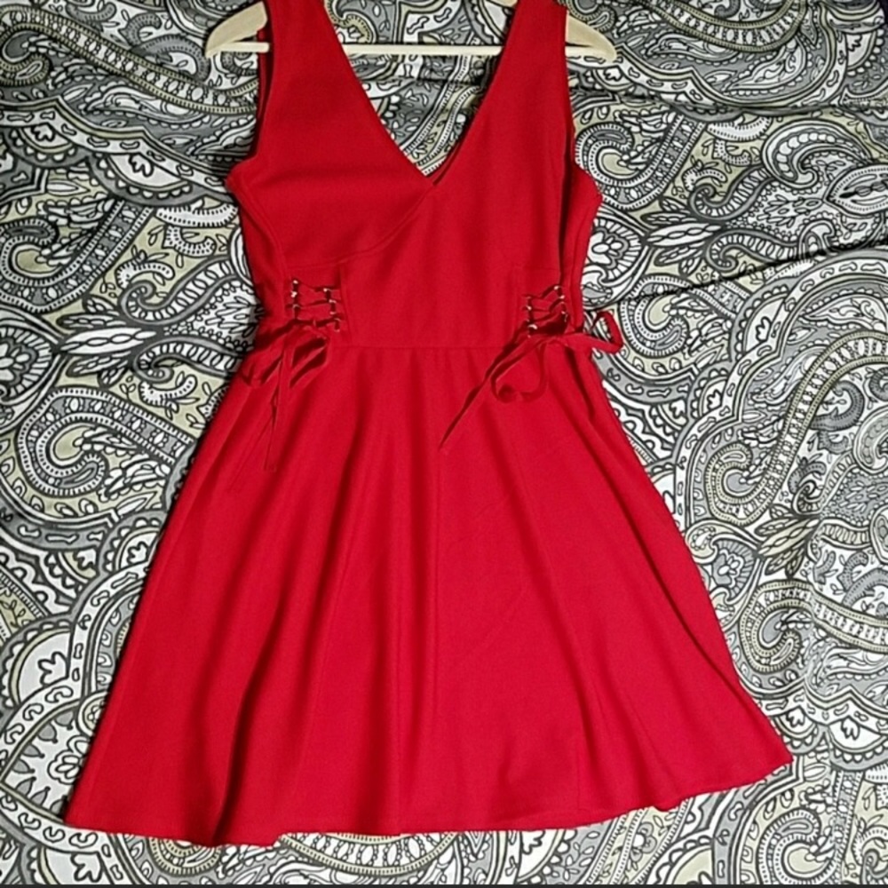 Cherry 🍒 Red Dress with laces on sides and V neck
